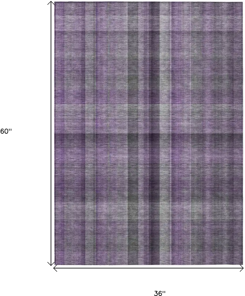 3' X 5' Purple Plaid Washable Non Skid Indoor Outdoor Area Rug Photo 3