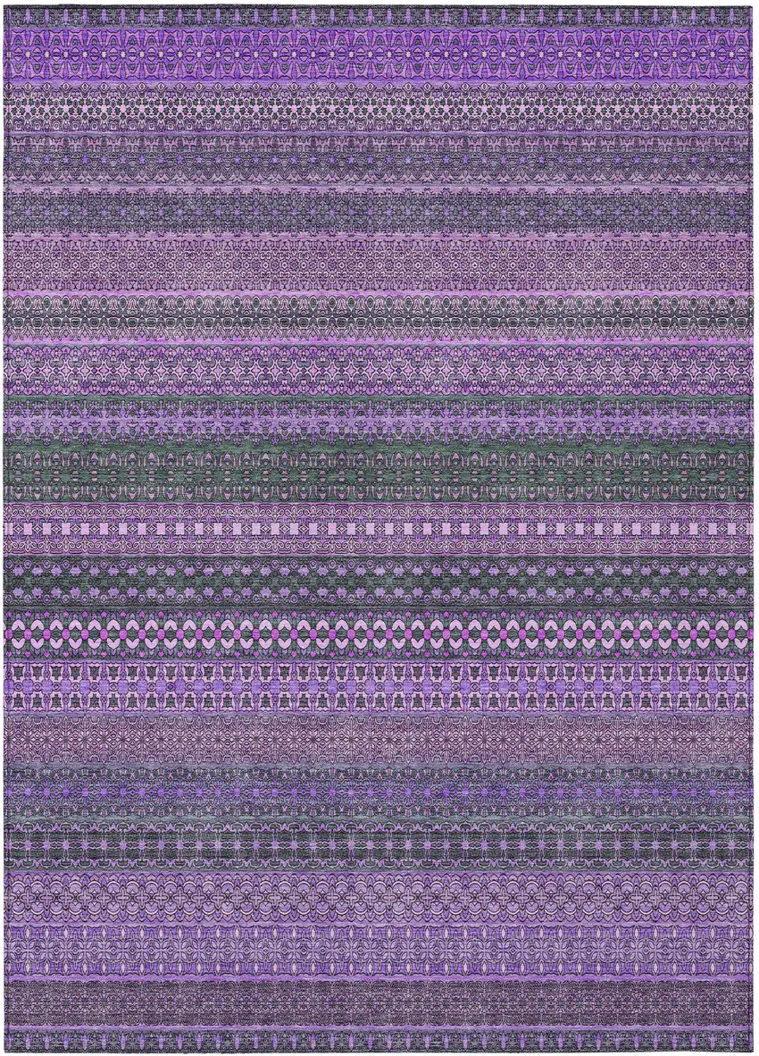 3' X 4' Purple Striped Washable Non Skid Indoor Outdoor Area Rug Photo 2