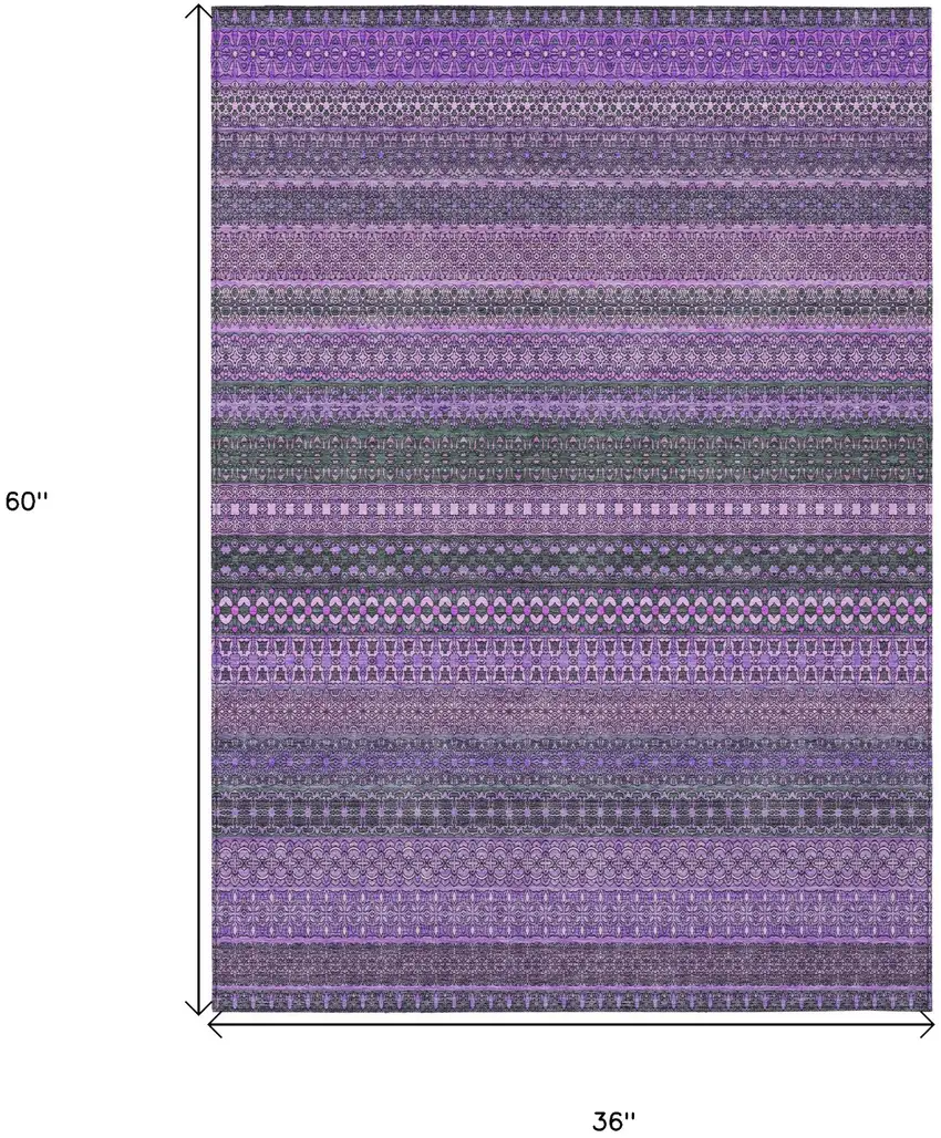 Purple Striped Washable Non Skid Indoor Outdoor Area Rug Photo 3