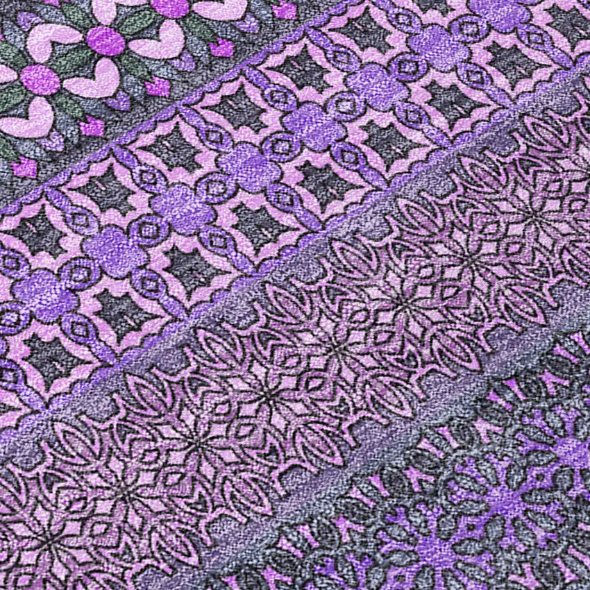 Purple Striped Washable Non Skid Indoor Outdoor Area Rug Photo 7