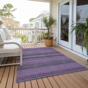 Photo of 3' X 5' Purple Striped Washable Non Skid Indoor Outdoor Area Rug
