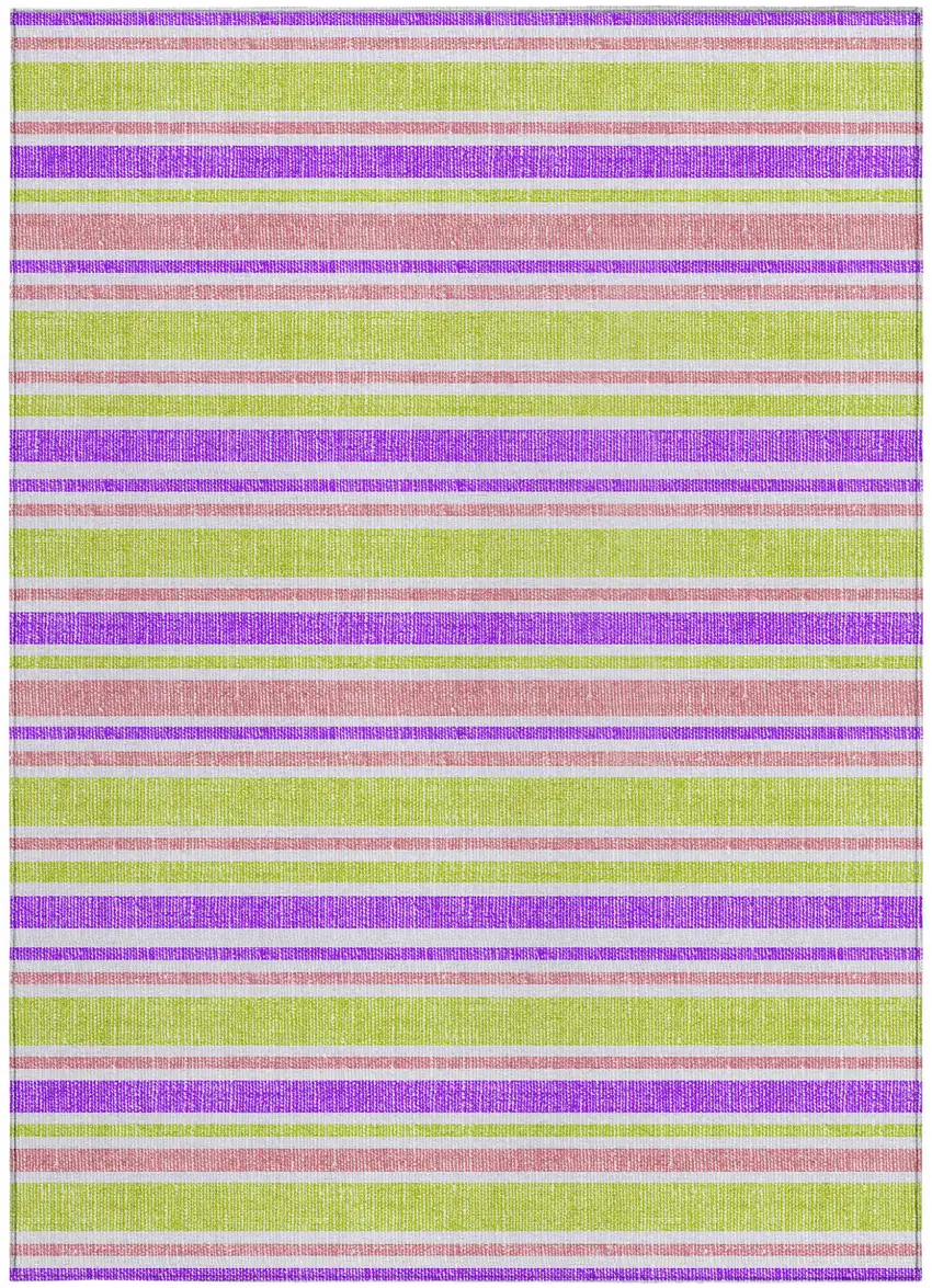 Purple Green and Pink Striped Washable Non Skid Indoor Outdoor Area Rug Photo 5
