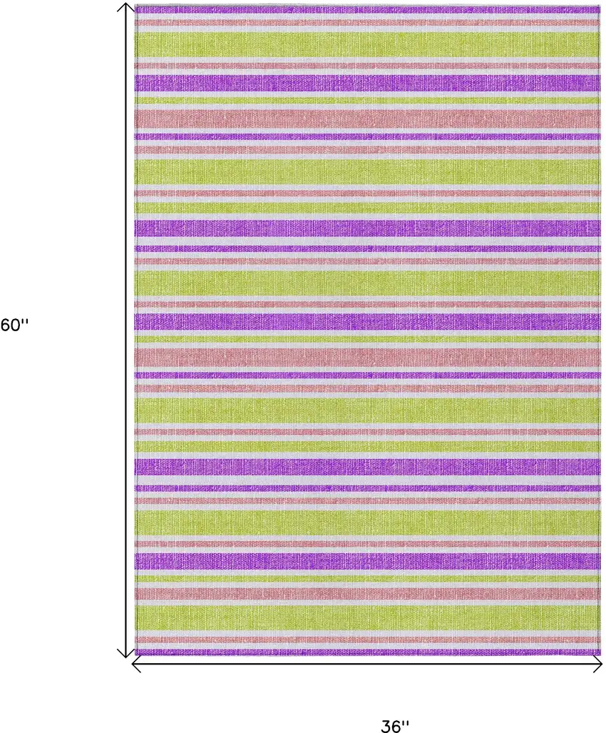 3' X 5' Purple Striped Washable Non Skid Indoor Outdoor Area Rug Photo 3