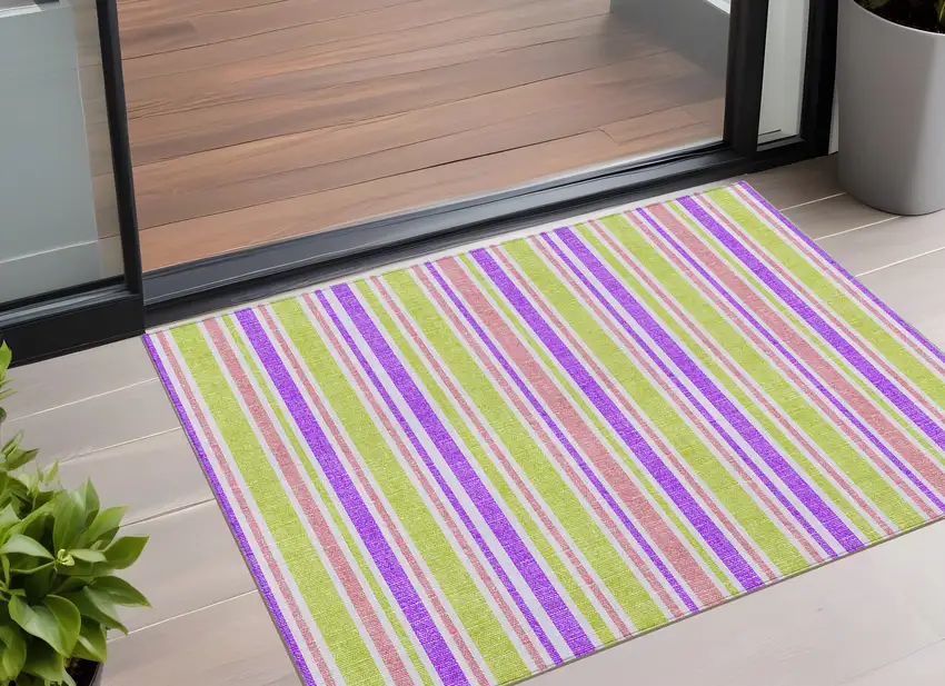 3' X 5' Purple Striped Washable Non Skid Indoor Outdoor Area Rug Photo 1