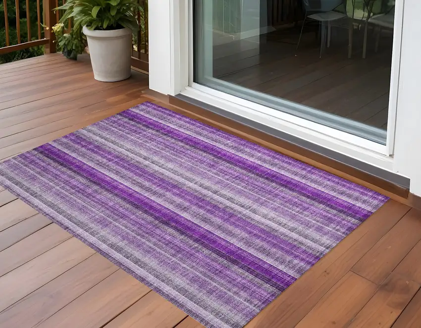 3' X 5' Purple Striped Washable Non Skid Indoor Outdoor Area Rug Photo 1