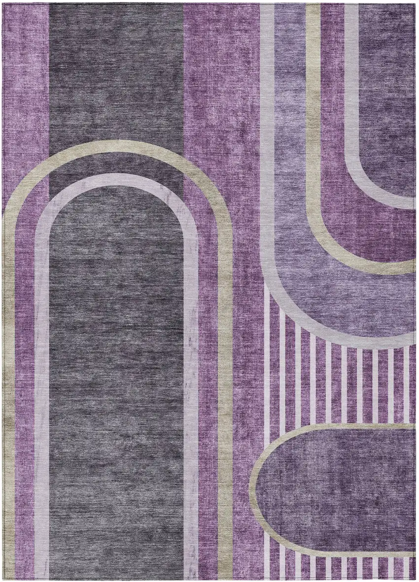 3' X 4' Purple and Black Abstract Washable Non Skid Indoor Outdoor Area Rug Photo 1