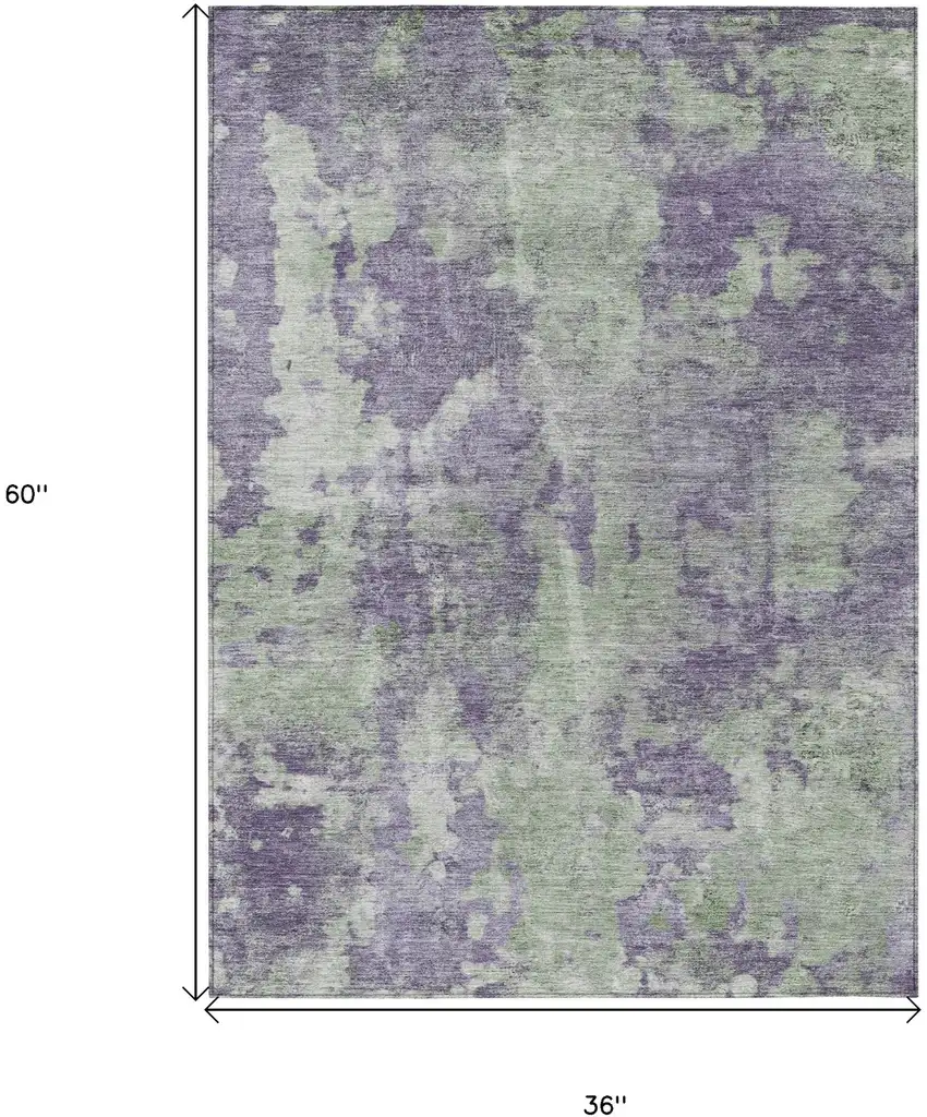 3' X 5' Purple and Green Abstract Washable Non Skid Indoor Outdoor Area Rug Photo 3