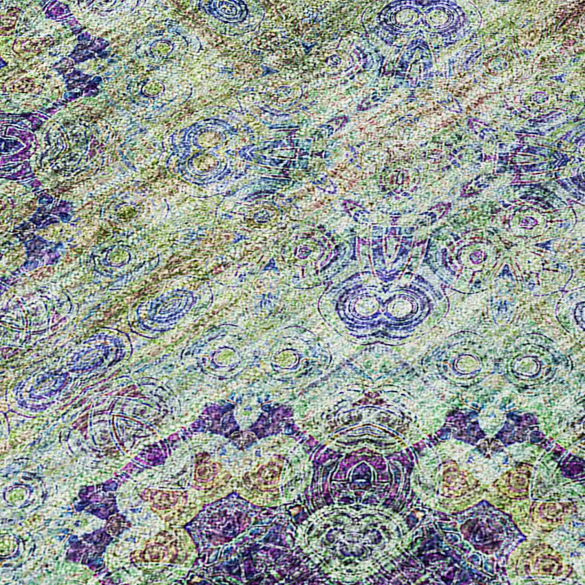 Purple and Green Floral Medallion Washable Non Skid Indoor Outdoor Area Rug Photo 8