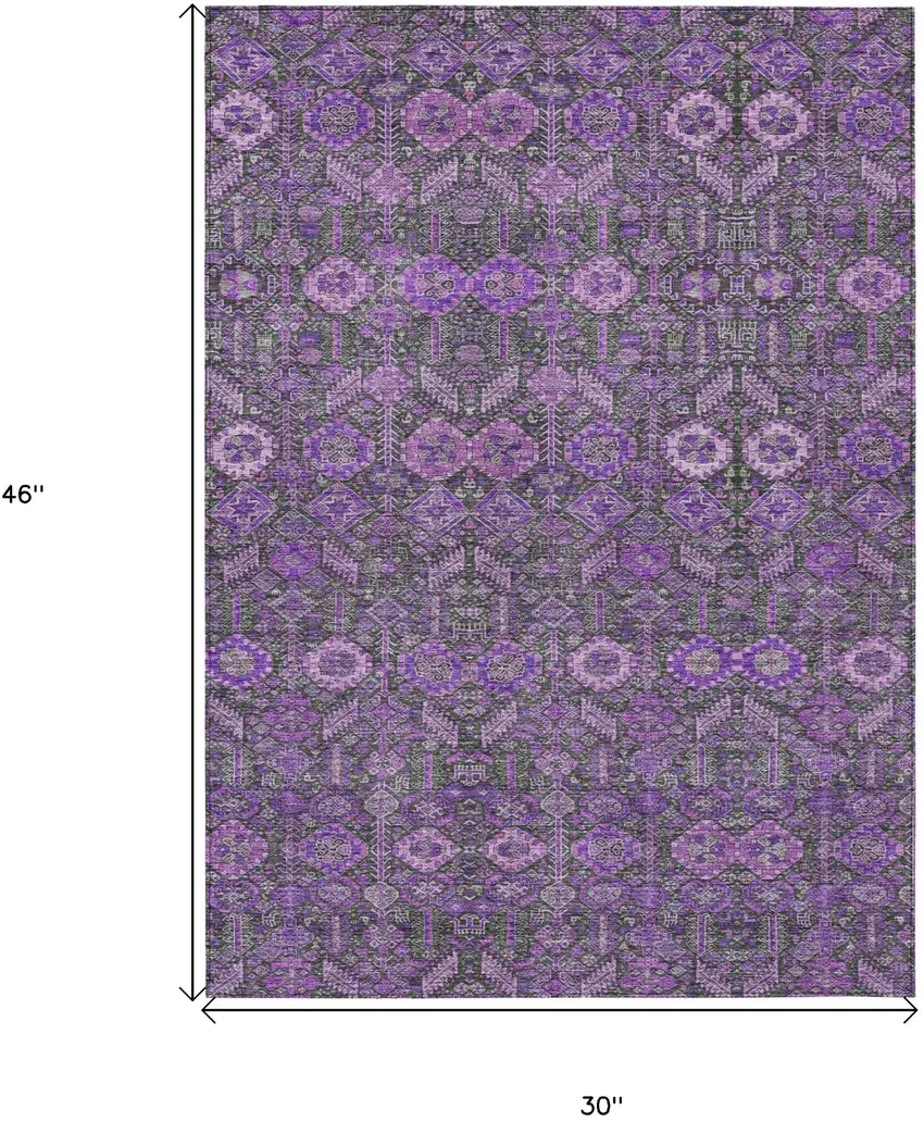 3' X 4' Purple and Green Floral Washable Non Skid Indoor Outdoor Area Rug Photo 3