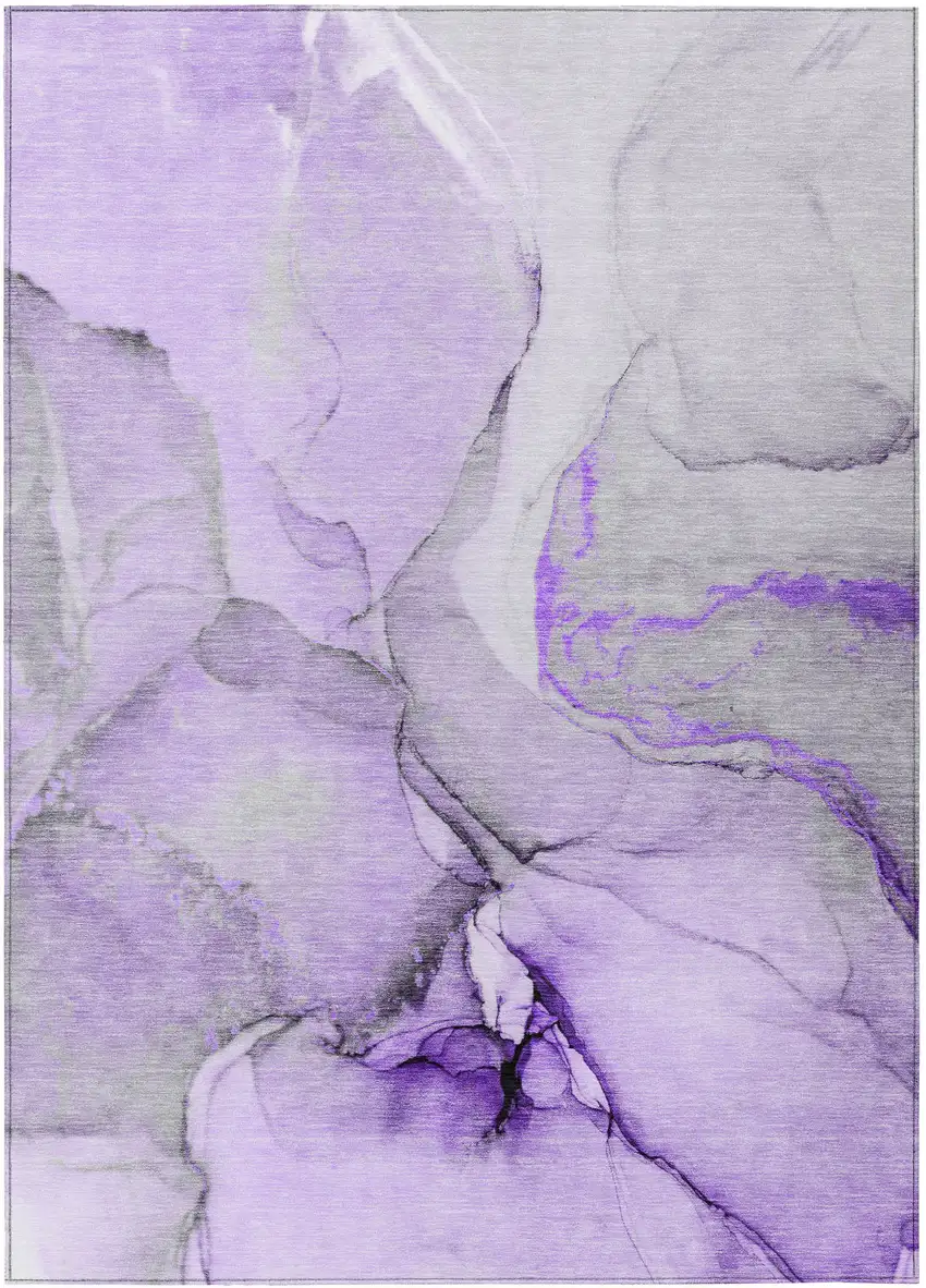 3' X 5' Purple and Ivory Abstract Washable Non Skid Indoor Outdoor Area Rug Photo 2
