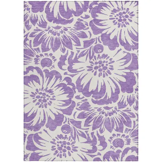 Purple and Ivory Floral Washable Non Skid Indoor Outdoor Area Rug Photo 5