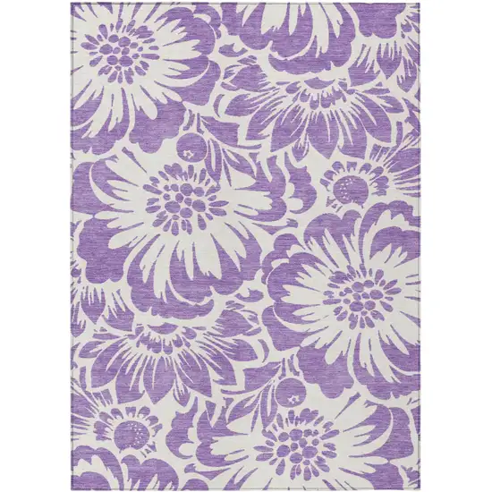 Purple and Ivory Floral Washable Non Skid Indoor Outdoor Area Rug Photo 2
