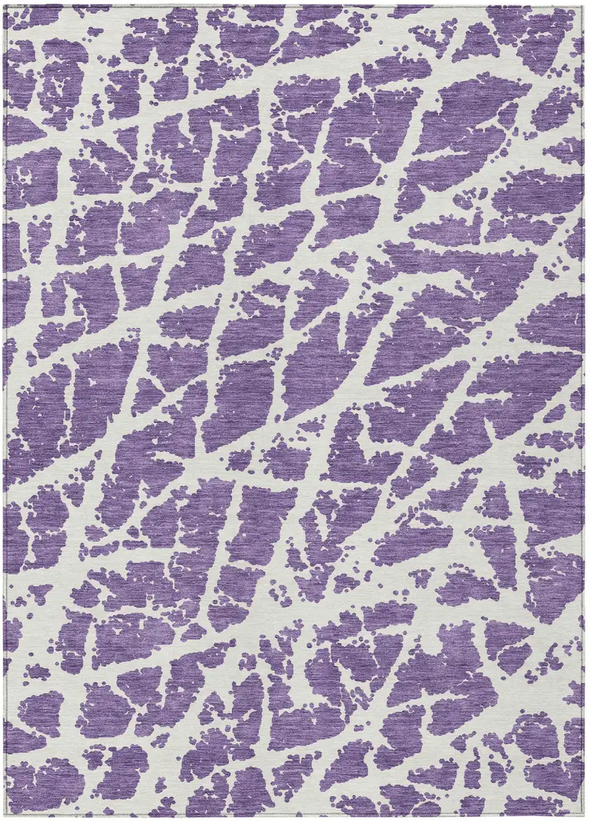 Purple and White Abstract Washable Non Skid Indoor Outdoor Area Rug Photo 2