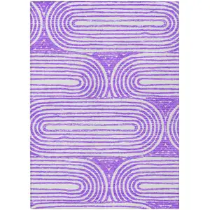 Photo of 3' X 5' Purple and White Abstract Washable Non Skid Indoor Outdoor Area Rug