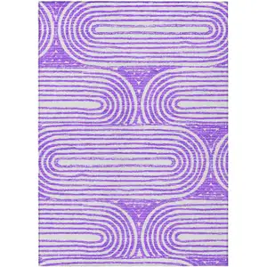 Photo of 3' X 5' Purple and White Abstract Washable Non Skid Indoor Outdoor Area Rug