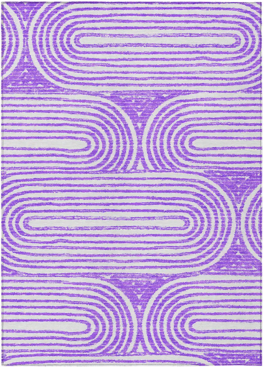 3' X 5' Purple and White Abstract Washable Non Skid Indoor Outdoor Area Rug Photo 2