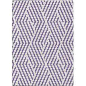 Photo of 3' X 5' Purple and White Geometric Washable Non Skid Indoor Outdoor Area Rug