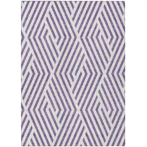 Photo of 3' X 5' Purple and White Geometric Washable Non Skid Indoor Outdoor Area Rug