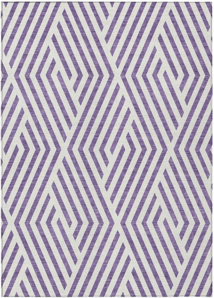 3' X 5' Purple and White Geometric Washable Non Skid Indoor Outdoor Area Rug Photo 2