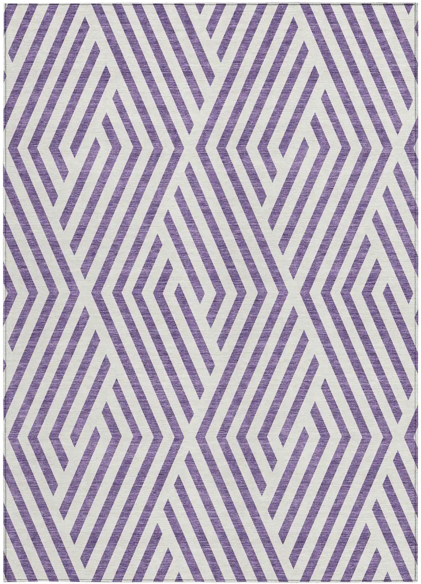 3' X 5' Purple and White Geometric Washable Non Skid Indoor Outdoor Area Rug Photo 4