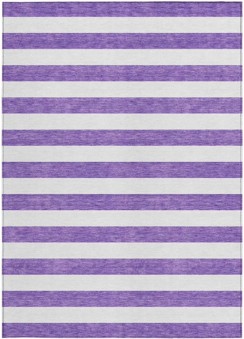 Purple and White Striped Washable Non Skid Indoor Outdoor Area Rug Photo 4