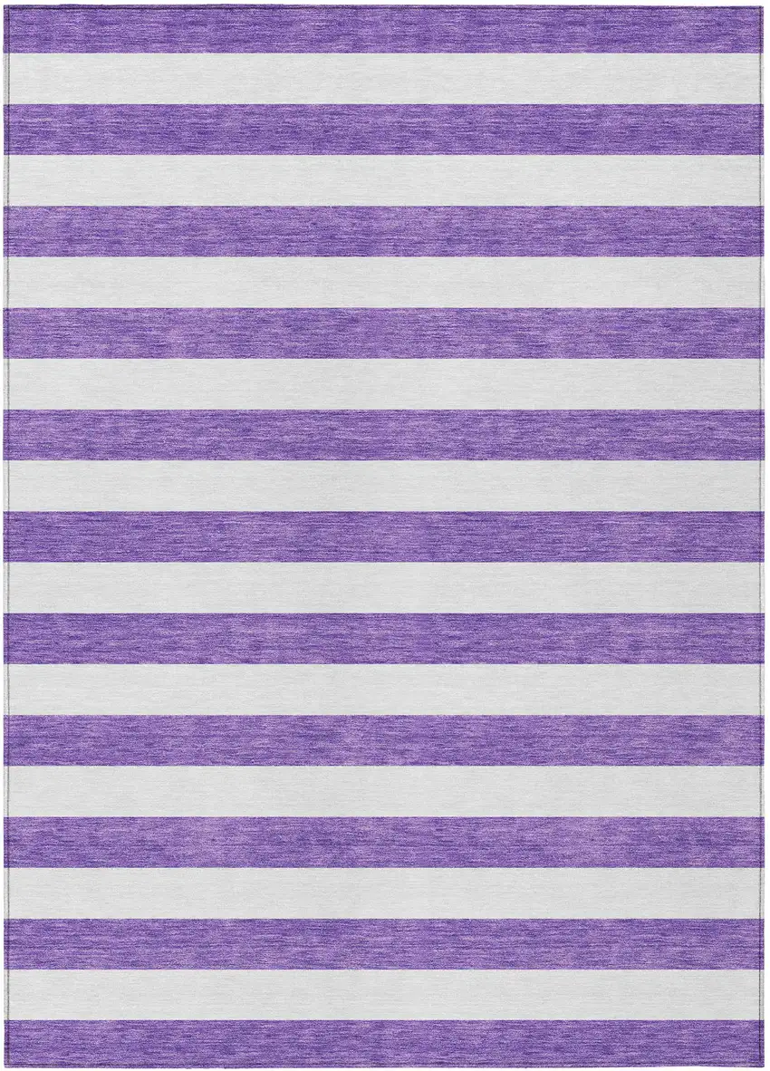 Purple and White Striped Washable Non Skid Indoor Outdoor Area Rug Photo 2