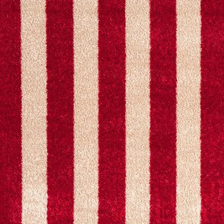 2' X 3' Red And Sand Striped Tufted Washable Non Skid Area Rug Photo 3