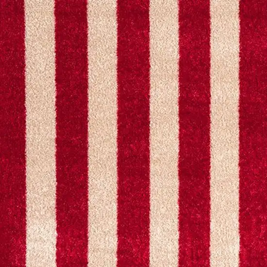 2' X 3' Red And Sand Striped Tufted Washable Non Skid Area Rug Photo 3