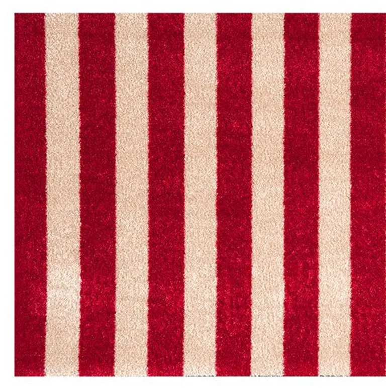 2' X 3' Red And Sand Striped Tufted Washable Non Skid Area Rug Photo 4