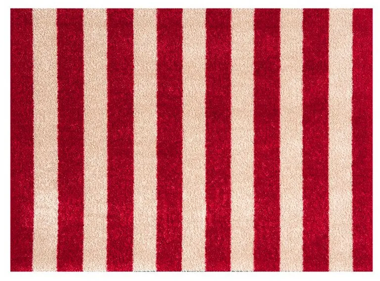 2' X 3' Red And Sand Striped Tufted Washable Non Skid Area Rug Photo 1