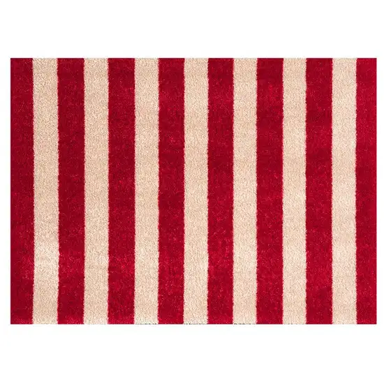 2' X 3' Red And Sand Striped Tufted Washable Non Skid Area Rug Photo 1