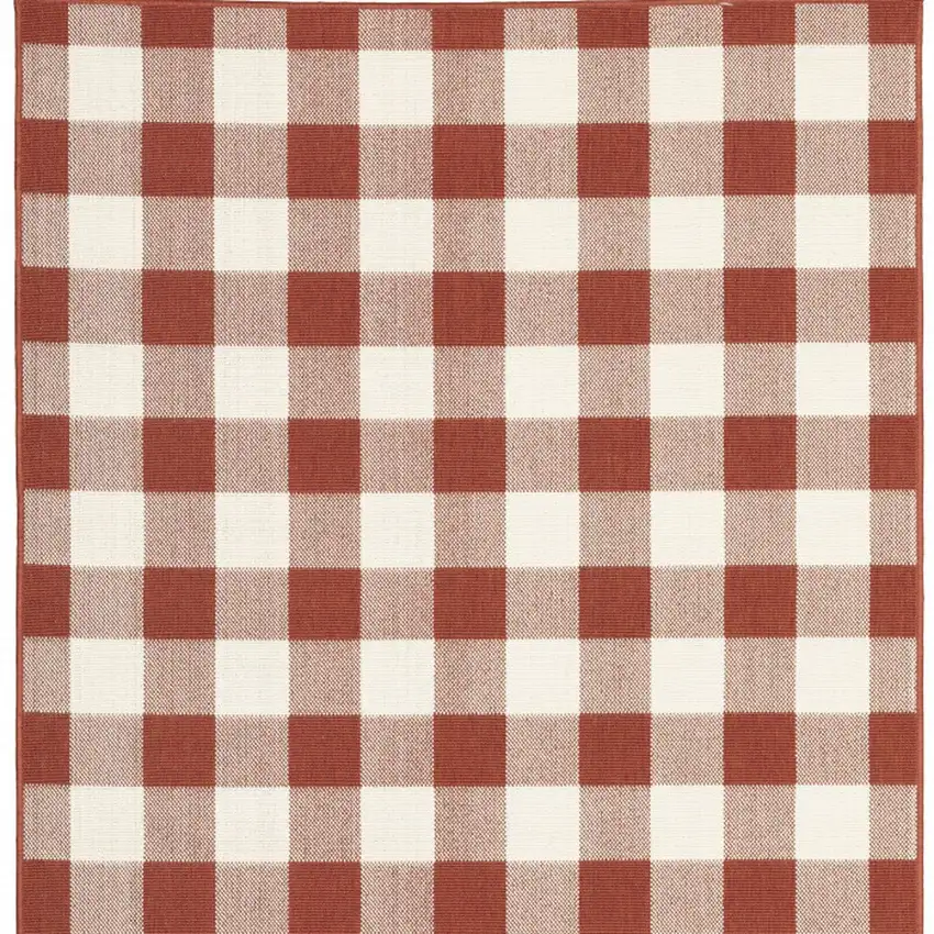 Red and Ivory Geometric Stain Resistant Indoor Outdoor Area Rug Photo 5