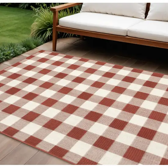 Red And Ivory Geometric Indoor Outdoor Area Rug Photo 1