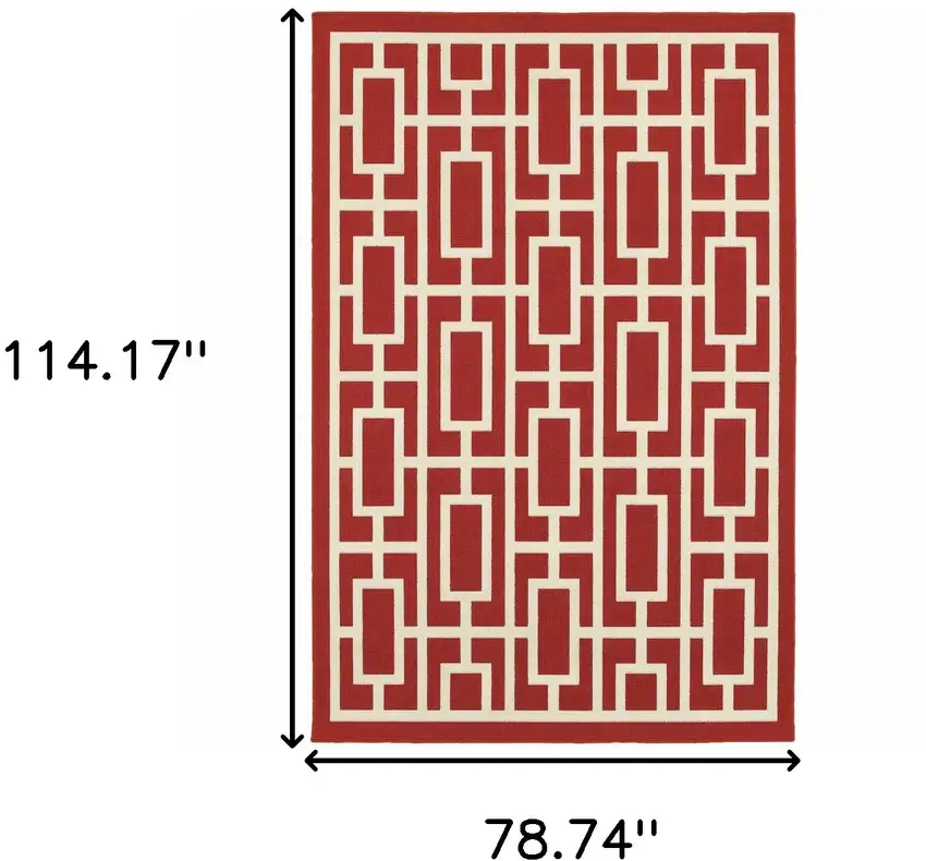 6' X 9' Red Geometric Stain Resistant Indoor Outdoor Area Rug Photo 5