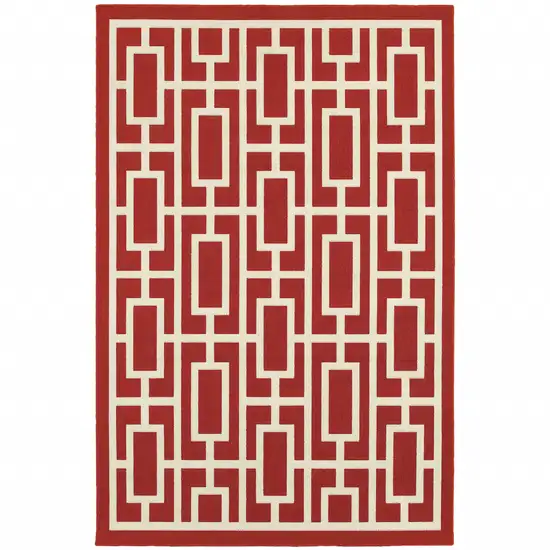 6' X 9' Red Geometric Stain Resistant Indoor Outdoor Area Rug Photo 1