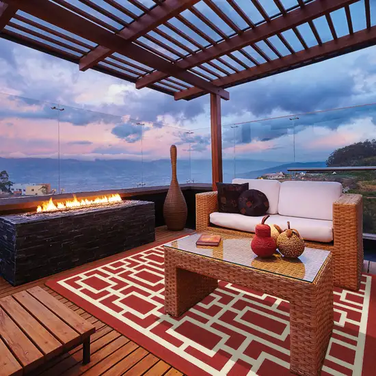 6' X 9' Red Geometric Stain Resistant Indoor Outdoor Area Rug Photo 4