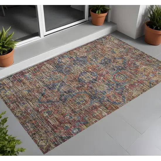 Red Orange And Blue Oriental Washable Indoor Outdoor Area Rug Photo 1