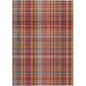 Photo of 3' X 4' Red Plaid Washable Non Skid Indoor Outdoor Area Rug