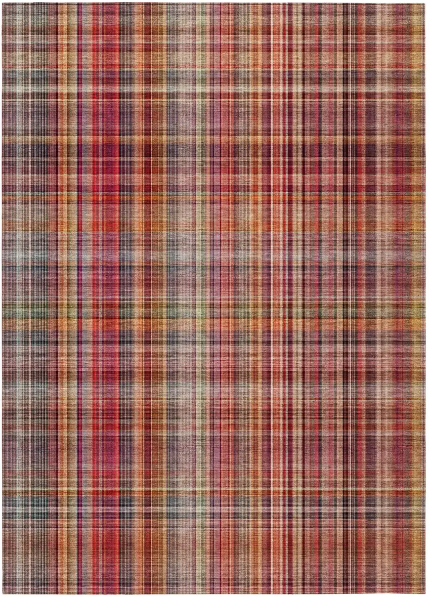 Red Orange and Brown Plaid Washable Non Skid Indoor Outdoor Area Rug Photo 2