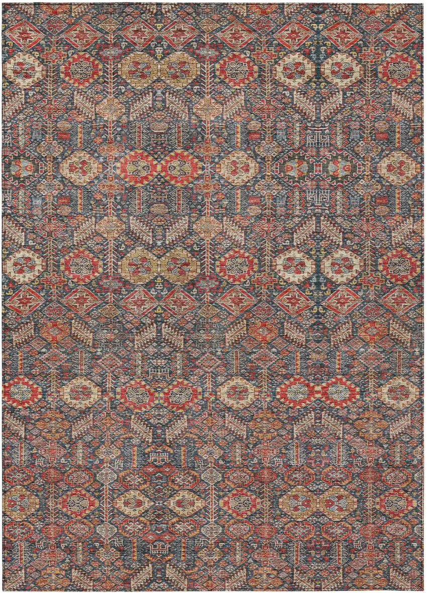 3' X 5' Red and Dark Blue Floral Washable Non Skid Indoor Outdoor Area Rug Photo 2