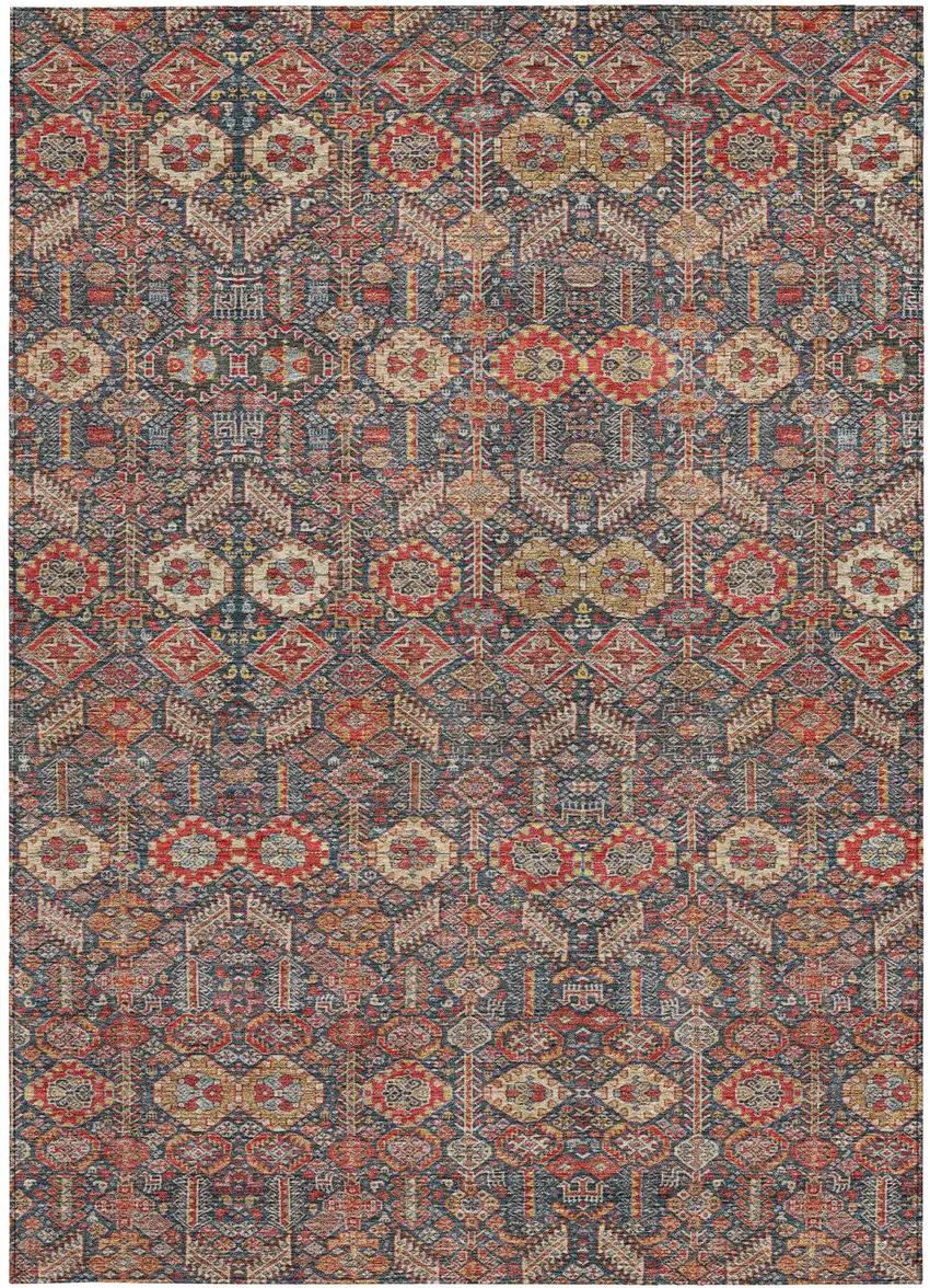 3' X 5' Red and Dark Blue Floral Washable Non Skid Indoor Outdoor Area Rug Photo 5