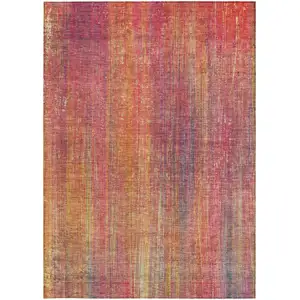 Photo of 3' X 4' Red and Orange Striped Washable Non Skid Indoor Outdoor Area Rug