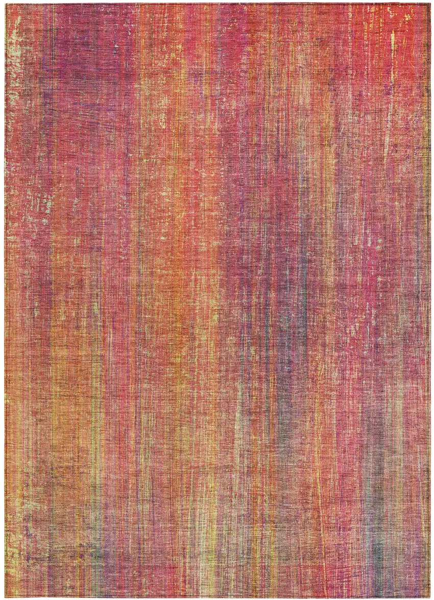 3' X 4' Red and Orange Striped Washable Non Skid Indoor Outdoor Area Rug Photo 5