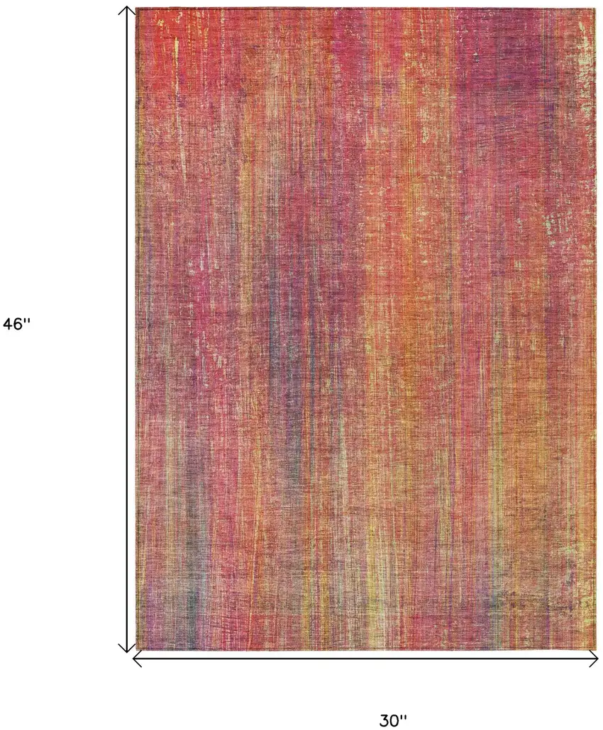 Red and Orange Striped Washable Non Skid Indoor Outdoor Area Rug Photo 3