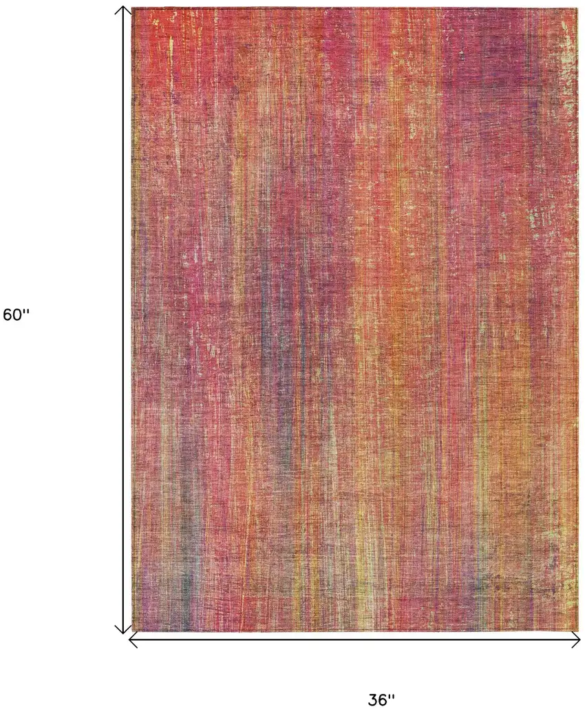 Red and Orange Striped Washable Non Skid Indoor Outdoor Area Rug Photo 3