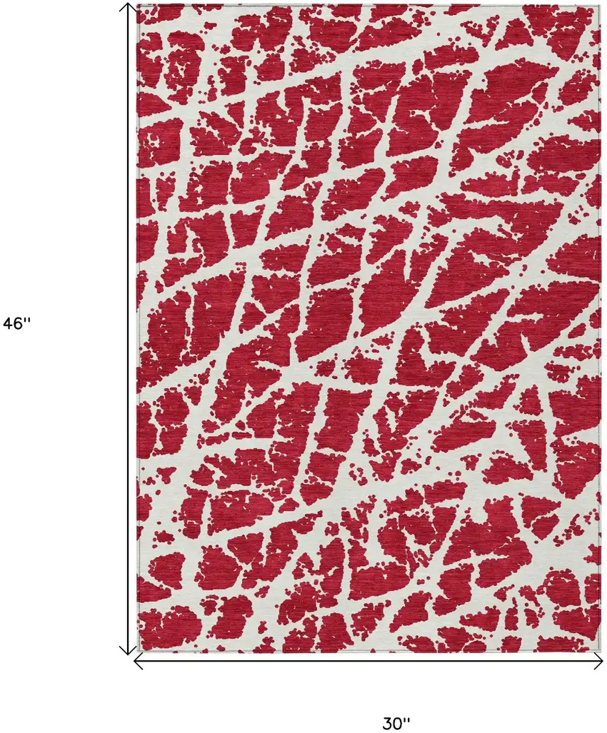 Red and White Abstract Washable Non Skid Indoor Outdoor Area Rug Photo 3