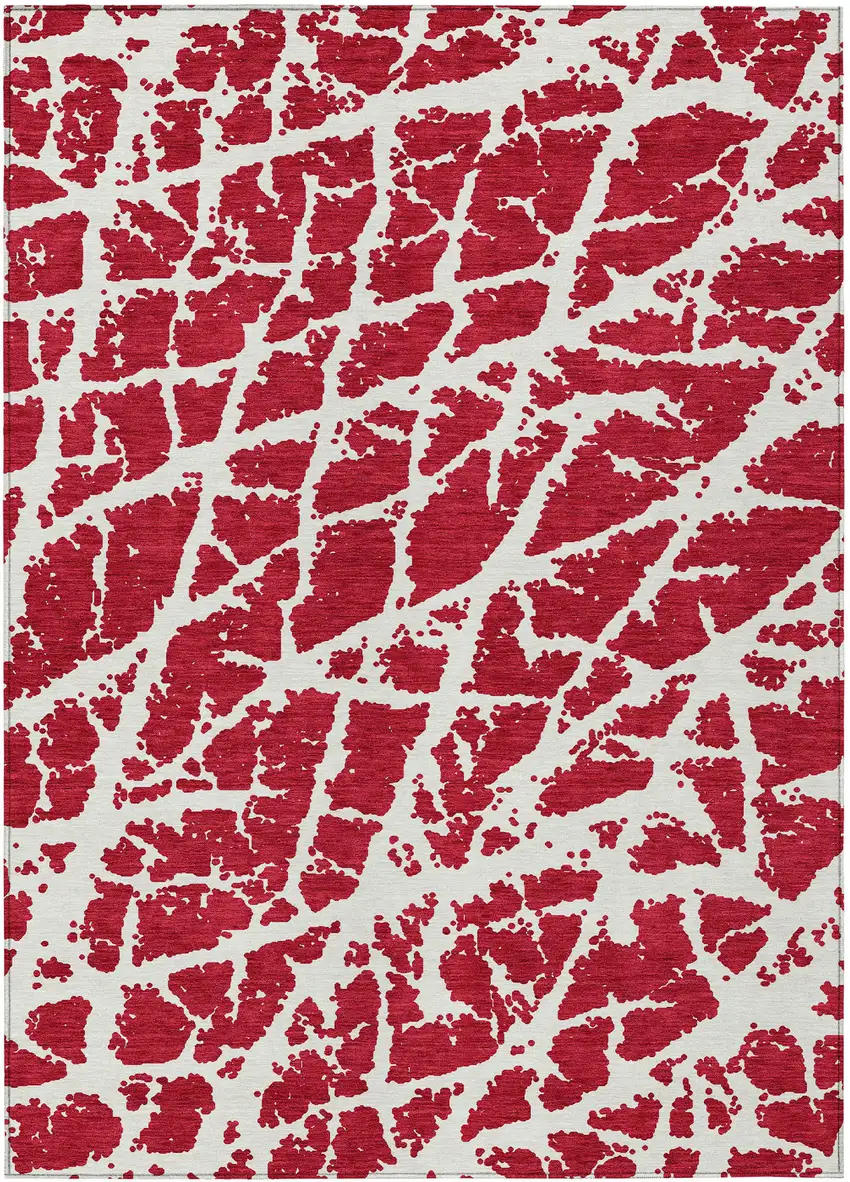3' X 5' Red and White Abstract Washable Non Skid Indoor Outdoor Area Rug Photo 2