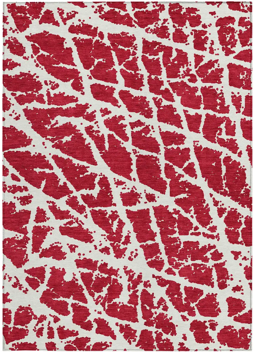 3' X 5' Red and White Abstract Washable Non Skid Indoor Outdoor Area Rug Photo 4