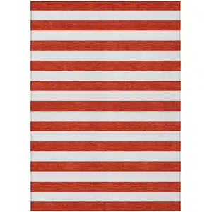 Photo of 3' X 4' Red and White Striped Washable Non Skid Indoor Outdoor Area Rug