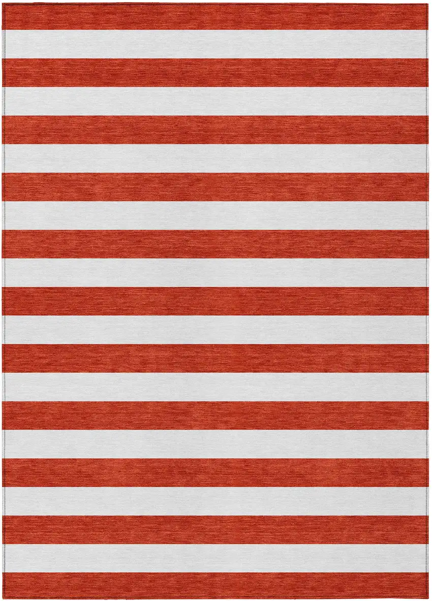 3' X 4' Red and White Striped Washable Non Skid Indoor Outdoor Area Rug Photo 2